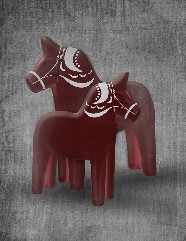 Tavla - Dalahästar i rött/vitt på grå bakgrund - Välj mellan fyra olika motiv