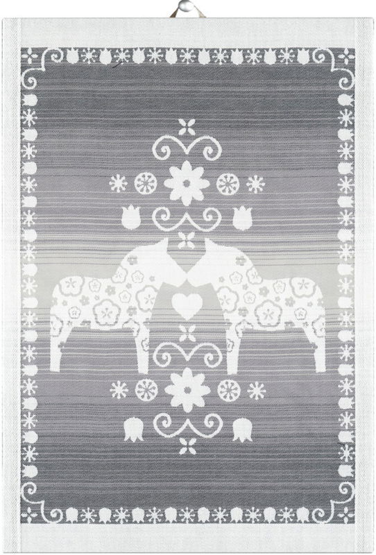 Handduk - Ljusgrå Dalahäst 35x50 cm, 48x70 cm