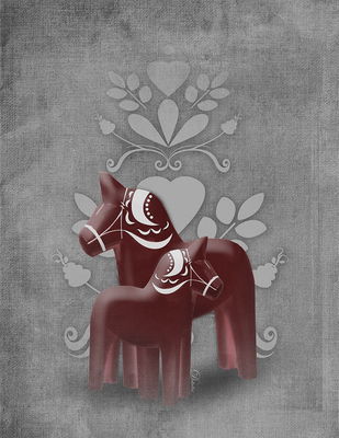 Tavla - Dalahästar i rött/vitt på grå bakgrund - Välj mellan fyra olika motiv