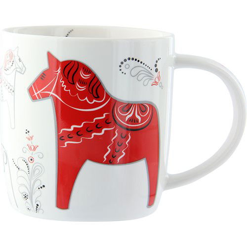 Mugg 37 cl - Dalahäst & Kurbits, Röd, vit, blå, grå