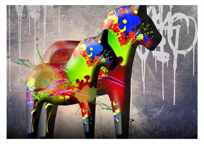 Canvastavla - Dalahäst "Graffiti" Vända åt samma håll