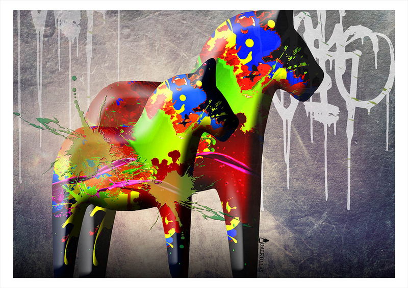 Canvastavla - Dalahäst "Graffiti" Vända åt samma håll