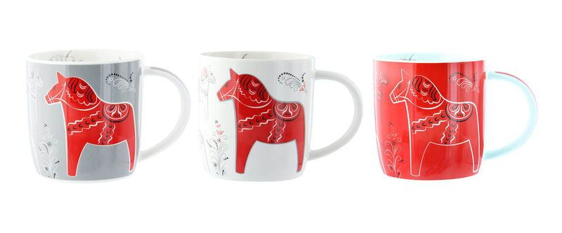 Mugg 37 cl - Dalahäst & Kurbits, Röd, vit, blå, grå