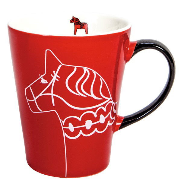 Mugg - Dalahäst med dekor dalahästar insida