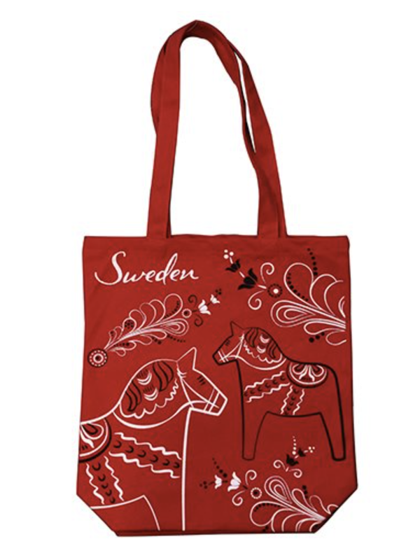Tygkasse - Röd dalahästar & kurbits