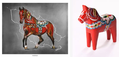 Dalapresenten - Dalahäst 13 cm och tavla 30 x 40 cm