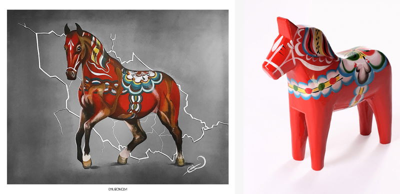 Dalapresenten - Dalahäst 13 cm och tavla 30 x 40 cm