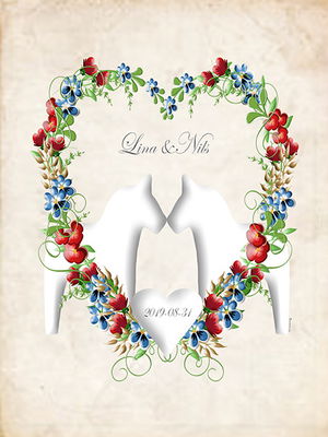 Bröllopstavla - Dalahästar med hjärta