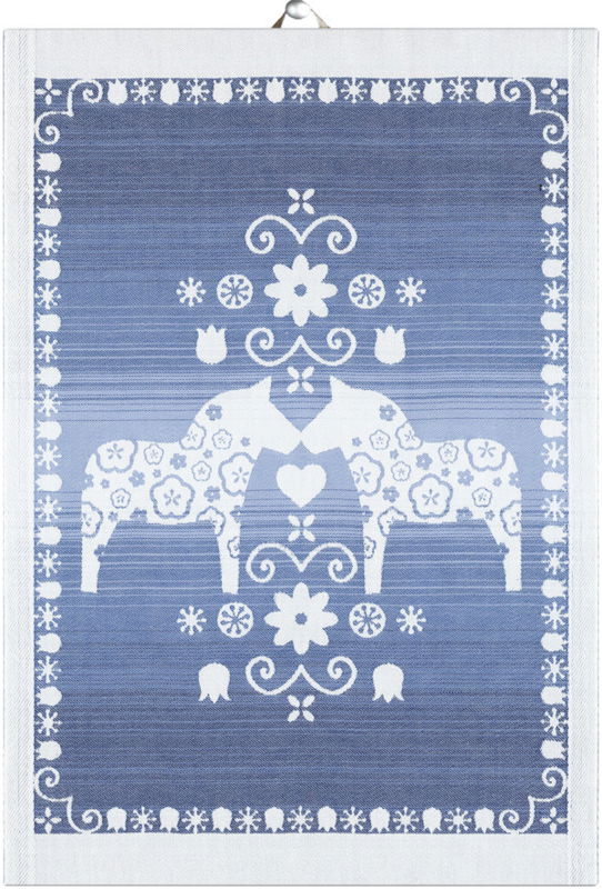 Handduk - Ljusblå Dalahäst 35x50 cm