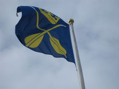 Flagga - Dalarnas landskapsvapen Dalpilarna