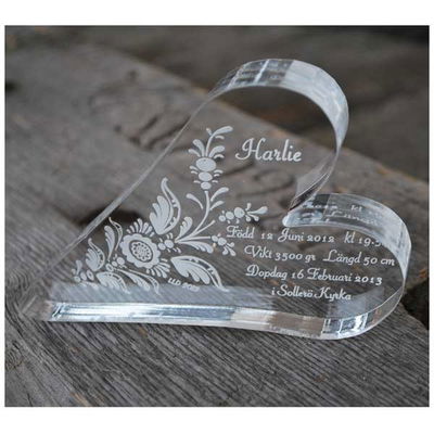 Glashjärta - 12 cm (Personlig gravyr ingår)