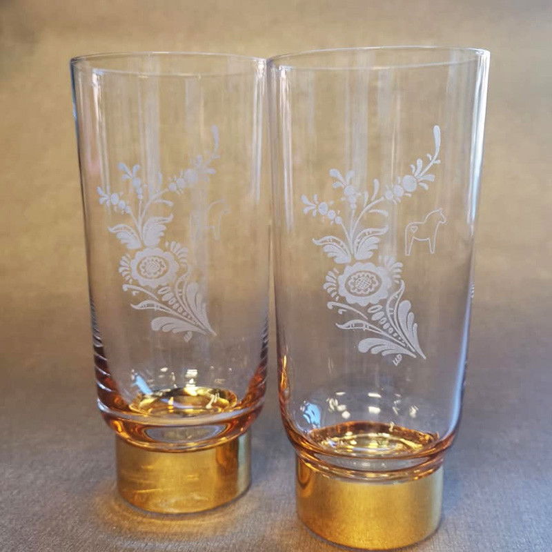 Ölglas med "guldfot" 2-pack inkl gravyr i presentförpackning