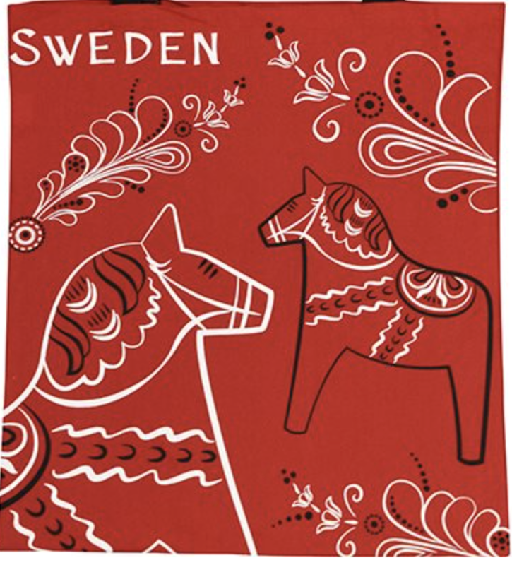 Tygkasse - Röd dalahästar & kurbits
