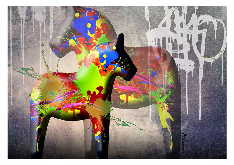 Canvastavla - Dalahäst "Graffiti"  80x120 cm