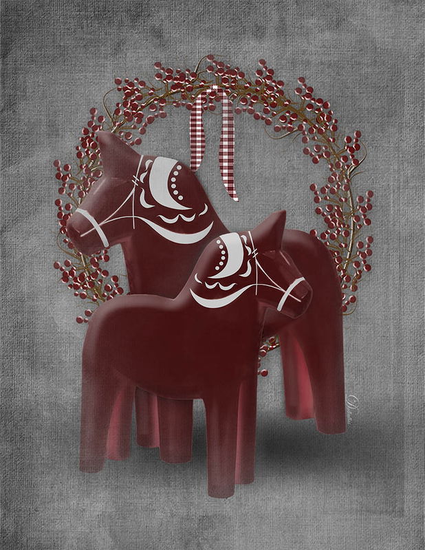 Tavla - Dalahästar i rött/vitt på grå bakgrund - Välj mellan fyra olika motiv