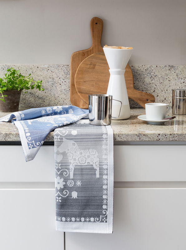 Handduk - Ljusblå Dalahäst 35x50 cm