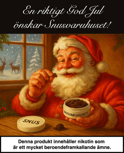 Glad klassisk tomte som lägger in en snusprilla