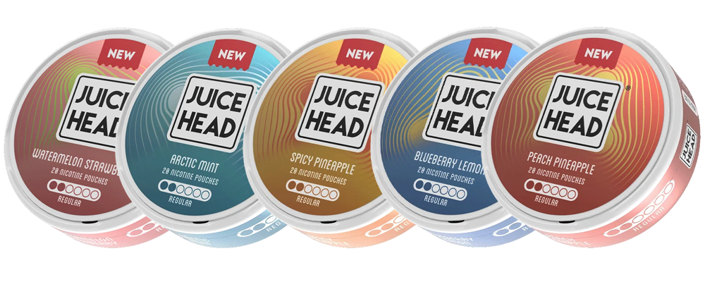 Bild föreställande olika snusdosor från snusvarumärket Juice Head