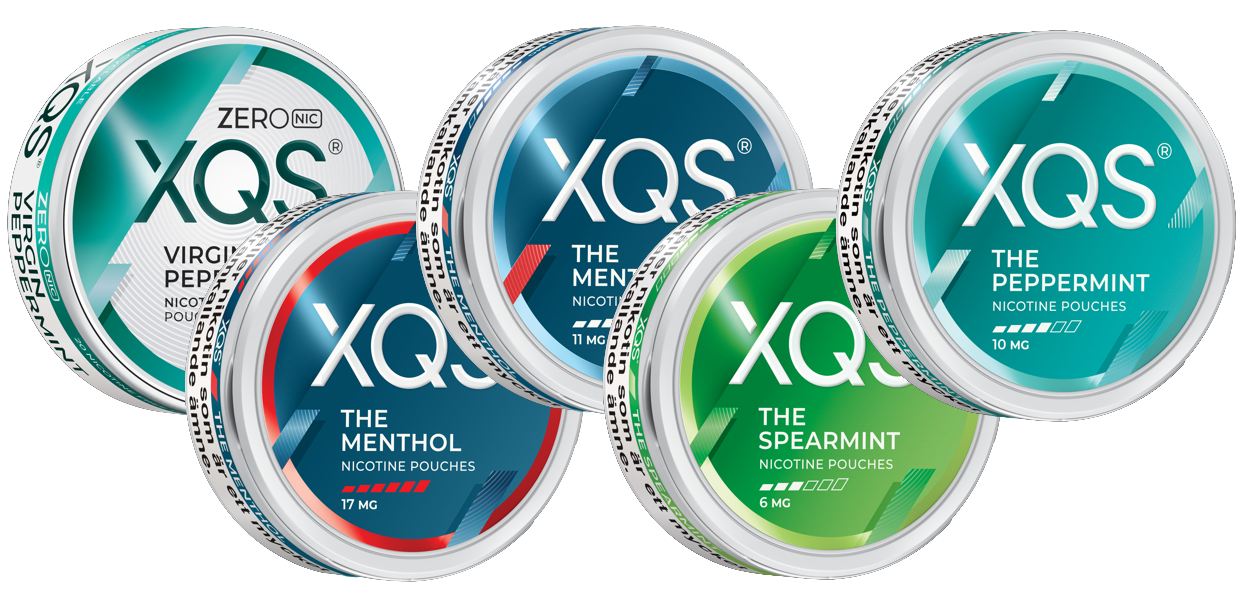 Bild föreställande olika snusdosor från snusvarumärket XQS
