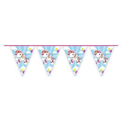Folat blå Unicorn vimpelgirlang, 10 meter