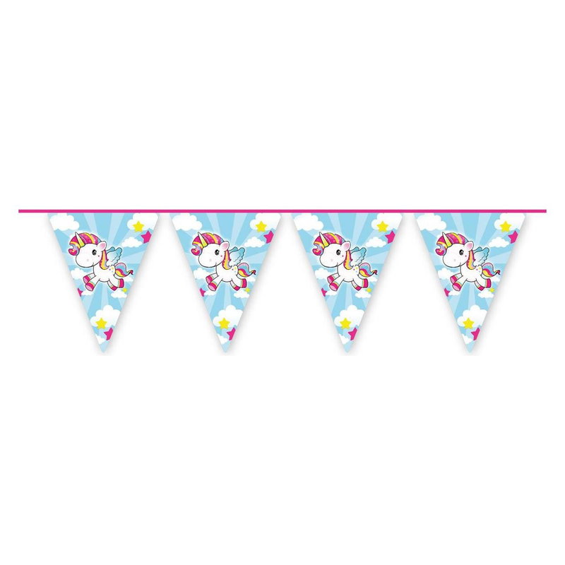 Folat blå Unicorn vimpelgirlang, 10 meter