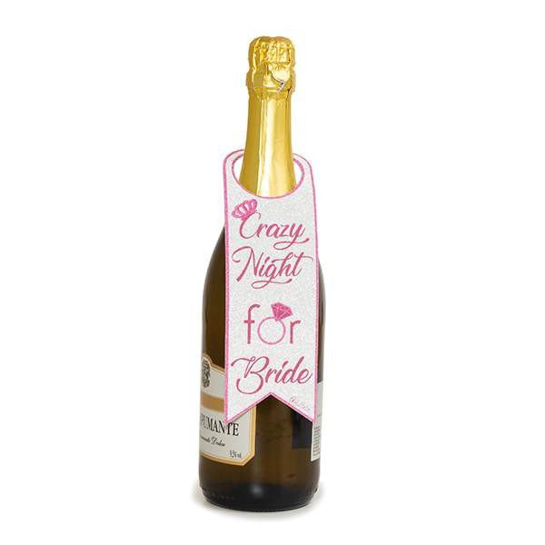 Champagneetikett Crazy Night for Bride i rosa glitter – 2-pack, flaska ingår inte