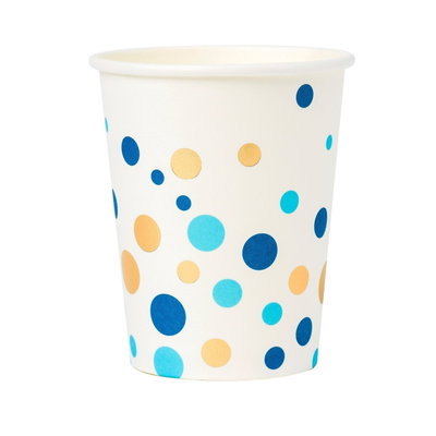 Pappersmugg blå prickar 250 ml 8-pack