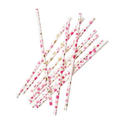 Papperssugrör rosa prickar 24-pack