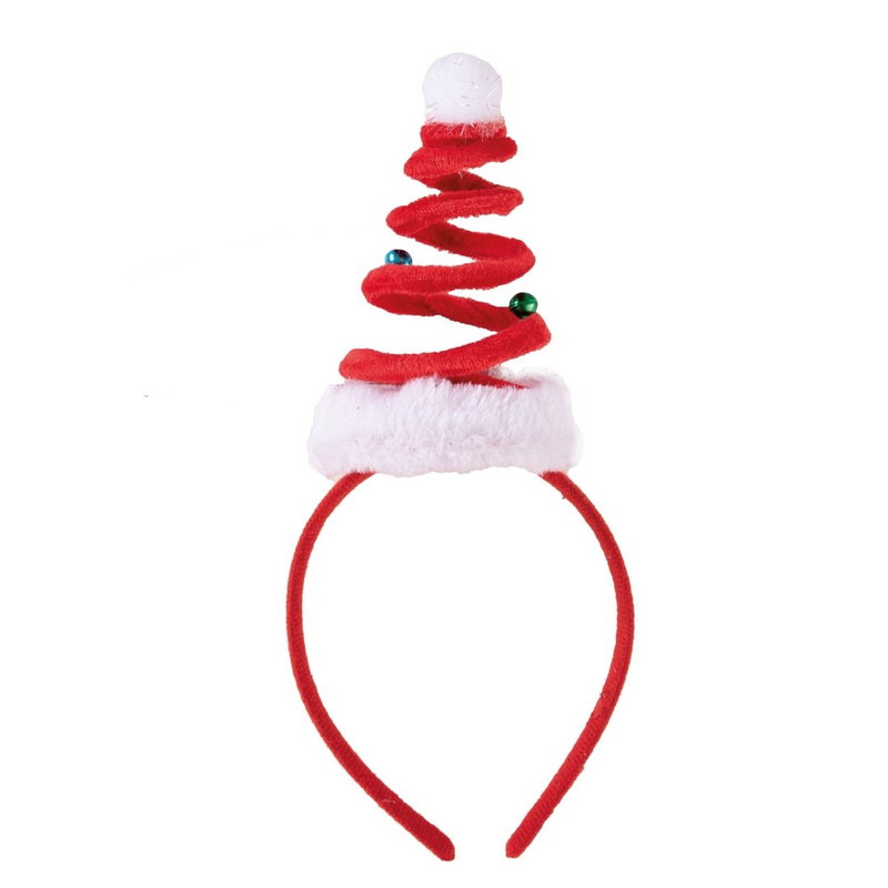 Diadem julgran med fjäder – vit/röd – 28 cm