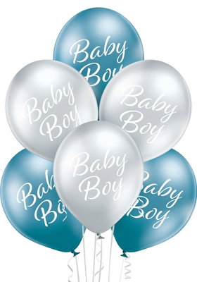 Belbal Baby Boy Glossy – blå och silverfärgade ballonger, 6-pack