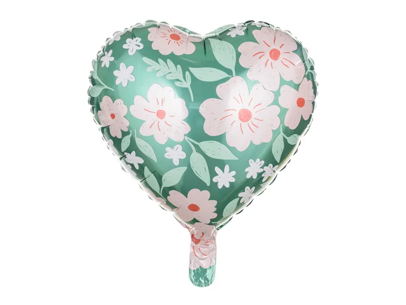 Folieballong Hjärta med blommor