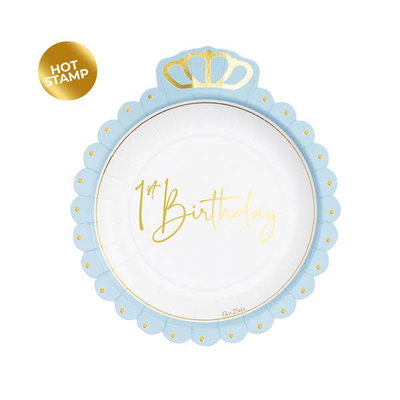 Papptallrik 1st Birthday blå med guldkrona – Givi Italia64206