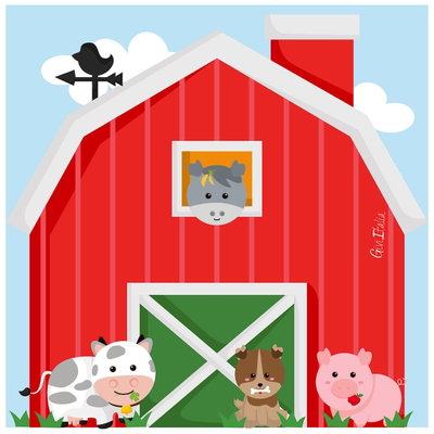 Givi Happy Farm servetter med röd lada och bondgårdsdjur, 16-pack