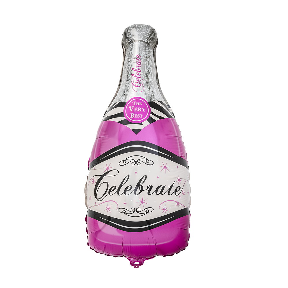 Follieballong - rosa champagneflaska med text Celebrate - 100x50 cm