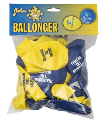 Ballonger - Blå/Gul - Grattis till studenten - 24-pack