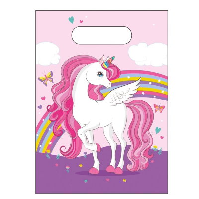 Rosa Unicorn Rainbow-kalaspåse med vit bevingad enhörning