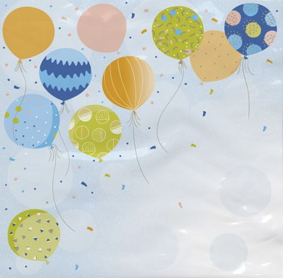 Happy Party ballongservetter med blå bakgrund och färgade mönstrade ballonger – 20-pack