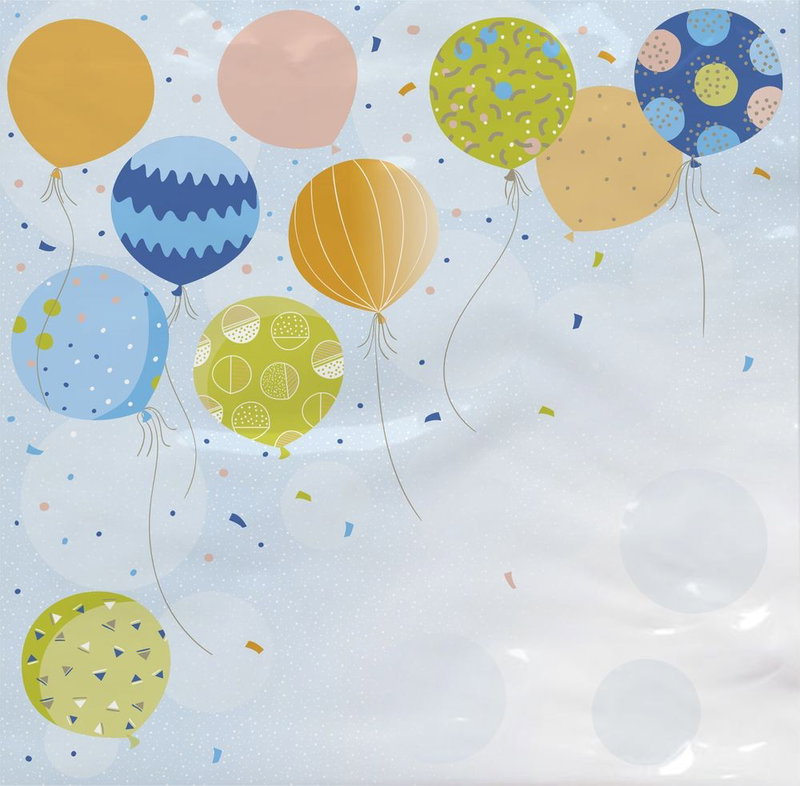 Happy Party ballongservetter med blå bakgrund och färgade mönstrade ballonger – 20-pack