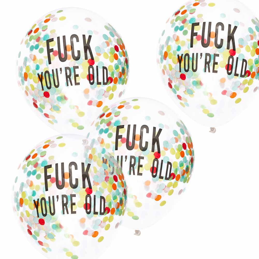Konfettiballonger "Fuck You're Old" 5-Pack