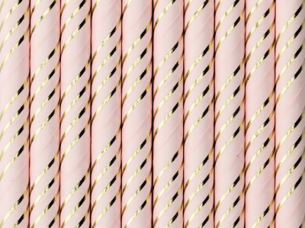 Sugrör - Stripes - Ljusrosa/Guld