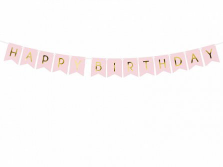 Vimpel - Happy Birthday - Rosa/Guld