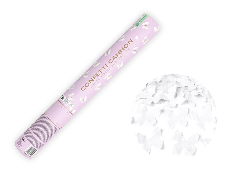 Konfettibomb Vita Fjärilar 40cm