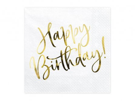 Servetter - Happy Birthday - Guldmetallic