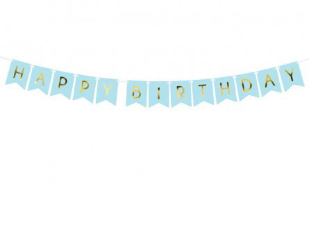 Vimpel - Happy Birthday - Blå/Guld