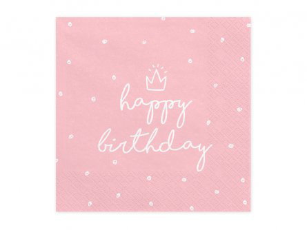 Servetter - Happy Birthday - Ljusrosa