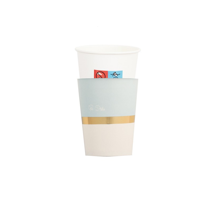 Pappmuggar Baby Chic blå/guld med omslag – 250 ml – 8-pack