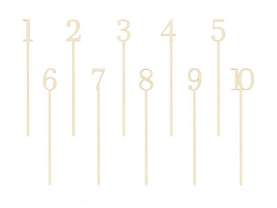PartyDeco KPZ9-100, bordsnummer 1–10 i trä på långa pinnar, 25 cm