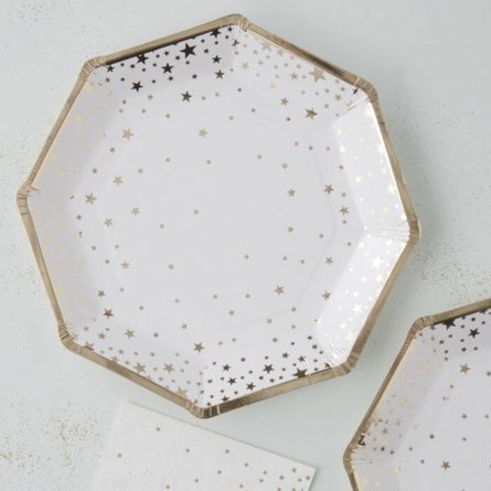 Papptallrikar - Metallic Star - Guld