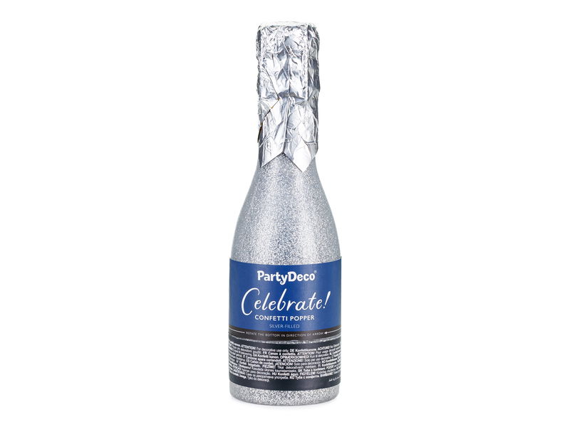 Konfettikanon Champagneflaska Silver