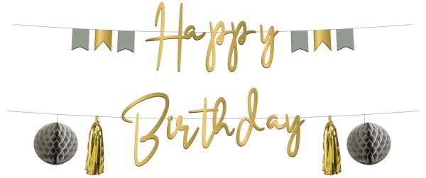 Girlang Happy Birthday Golden Dawn – 2 delar à 1,5 meter